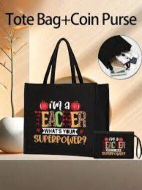 Temu "I'm a Teacher, What's Your Superpower 2 Piece Tote Set